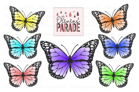 Rainbow Glitter Butterflies Png